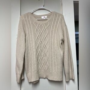 Elegant Beige Cable Knit Sweater